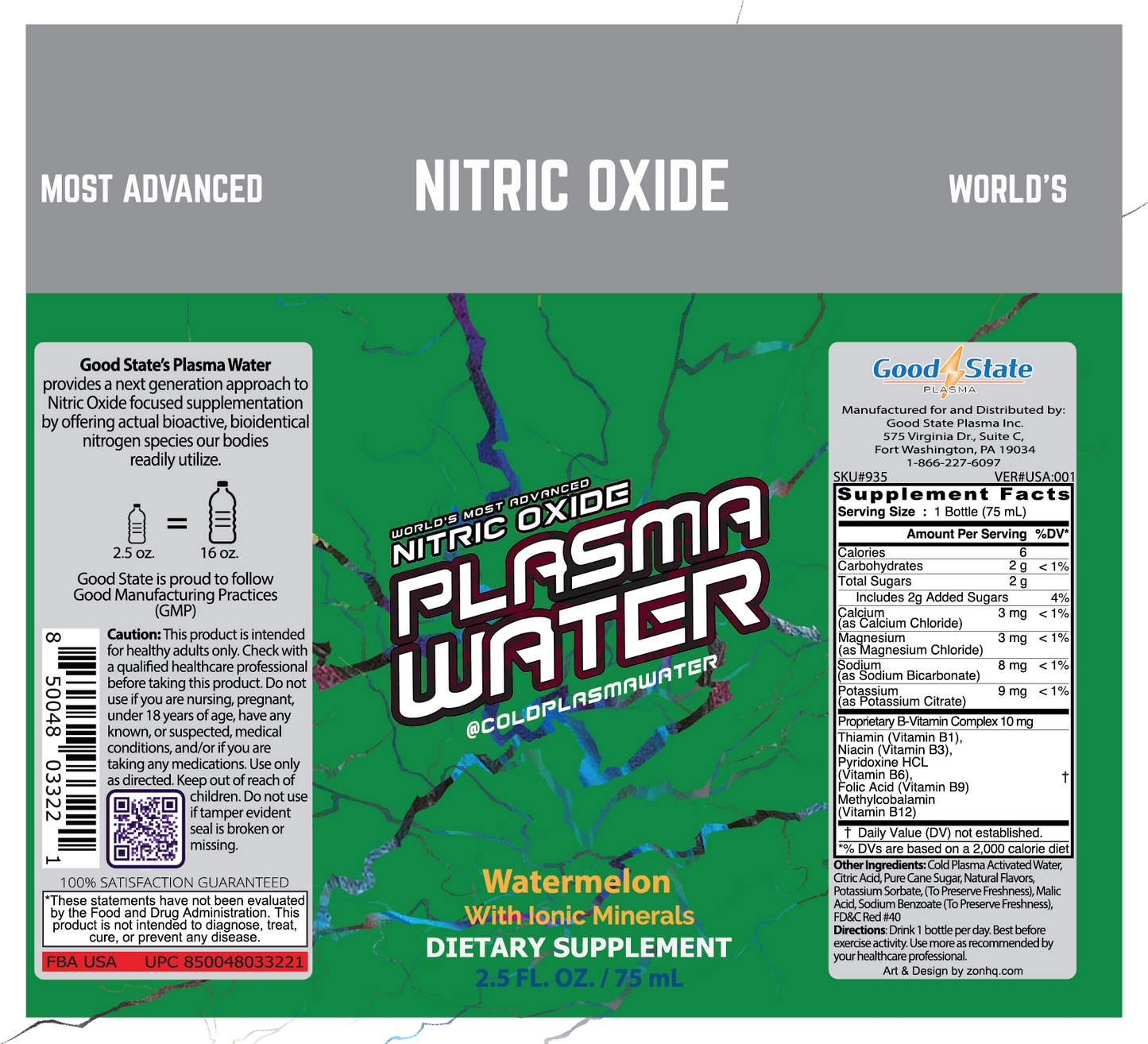 Ionic Plasma Water SHOT | Cold-Plasma | 2.5 oz. | Nitric Oxide | Plasma-Activated Water (PAW) | Watermelon flavor
